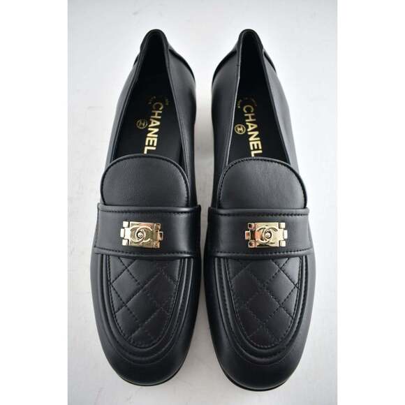 Chanel 20B Black Quilted Boy Lego Metal CC Logo Gold Mule Slip Flat Loafer 41.5 - Picture 1 of 9